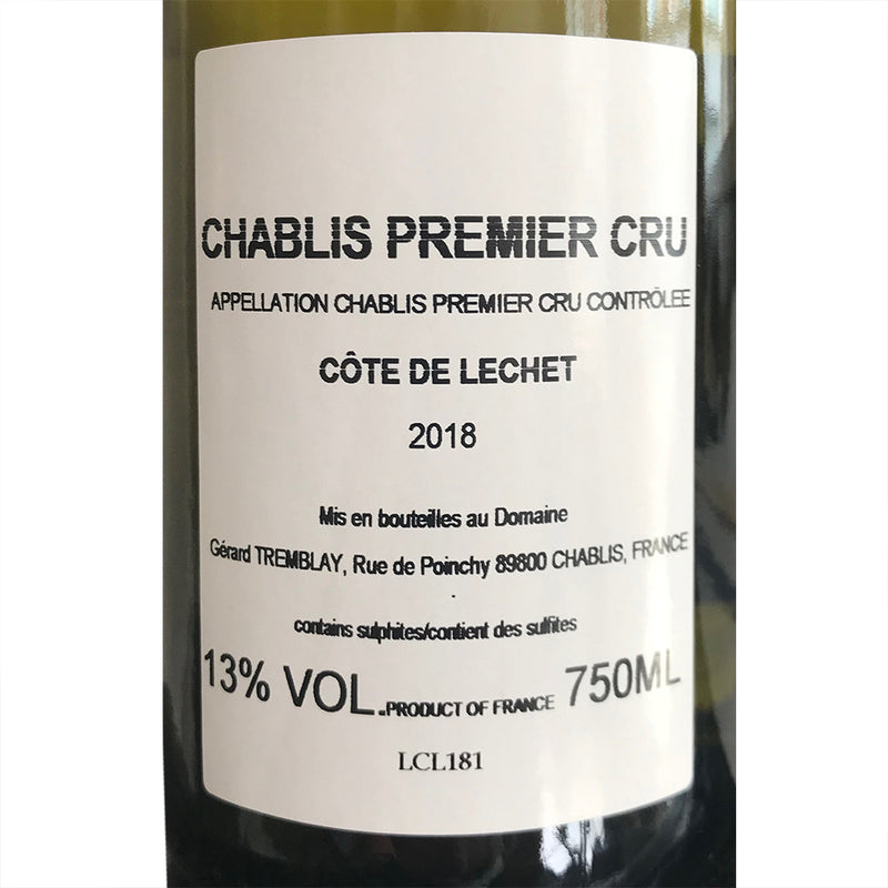 6x Chablis Premier Cru Domaine Tremblay Côte de Lechet 2018